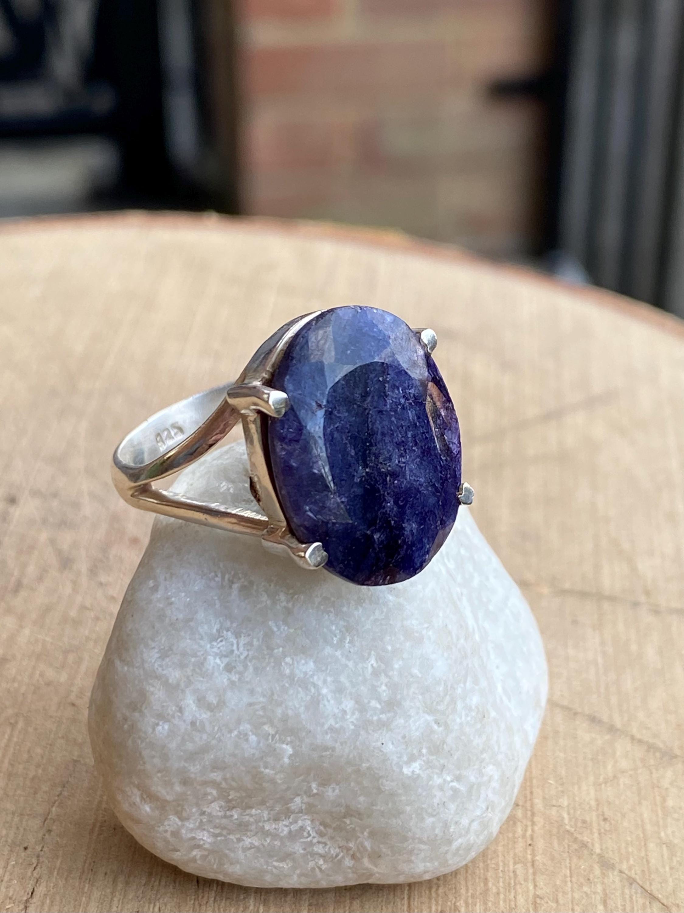 Oval Raw Sapphire 925 Sterling Silver Ring