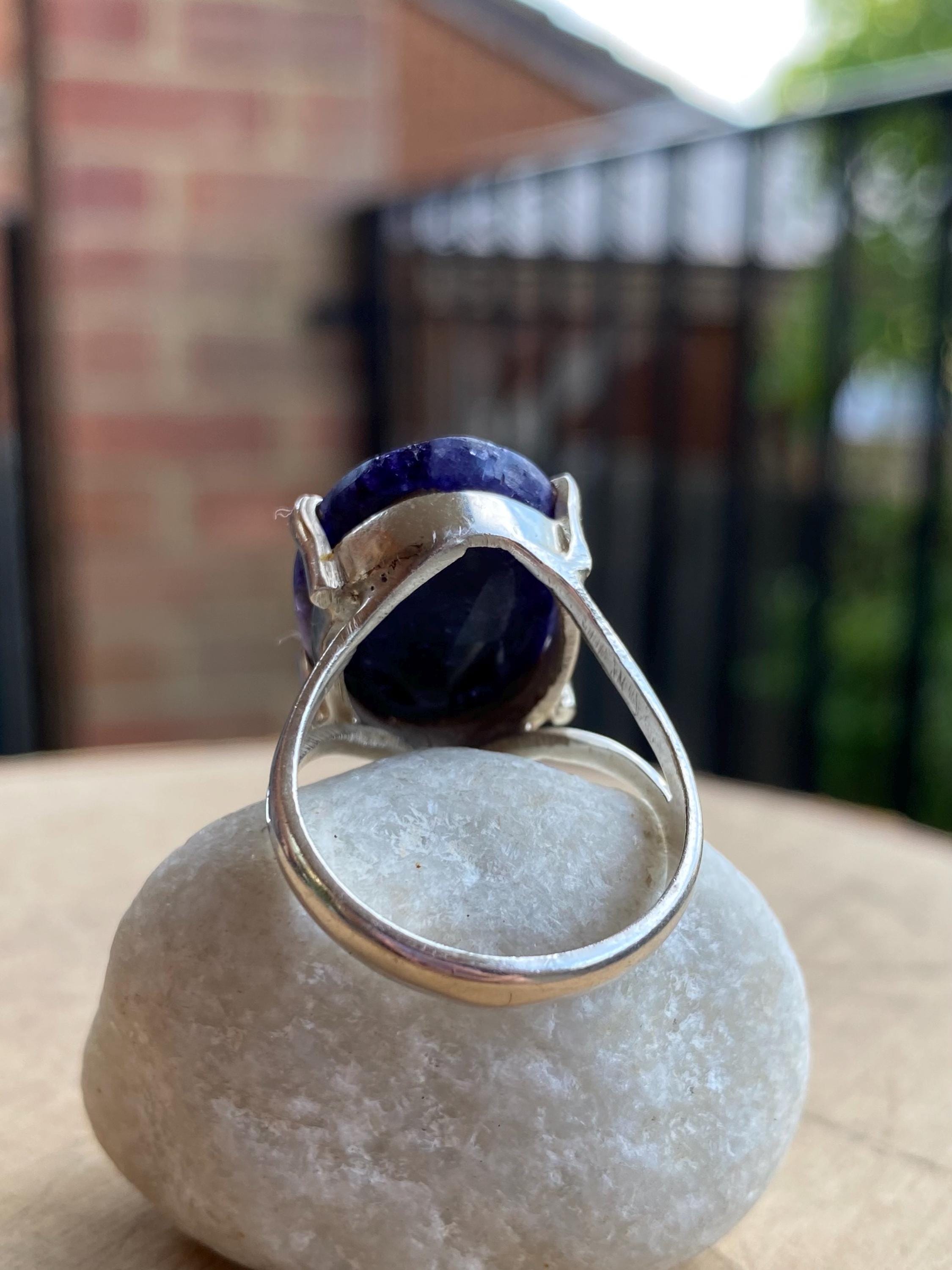 Oval Raw Sapphire 925 Sterling Silver Ring