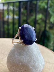 Oval Raw Sapphire 925 Sterling Silver Ring