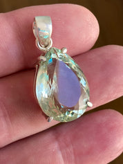 Green Amethyst (Prasiolite) and Silver Teardrop Pendant
