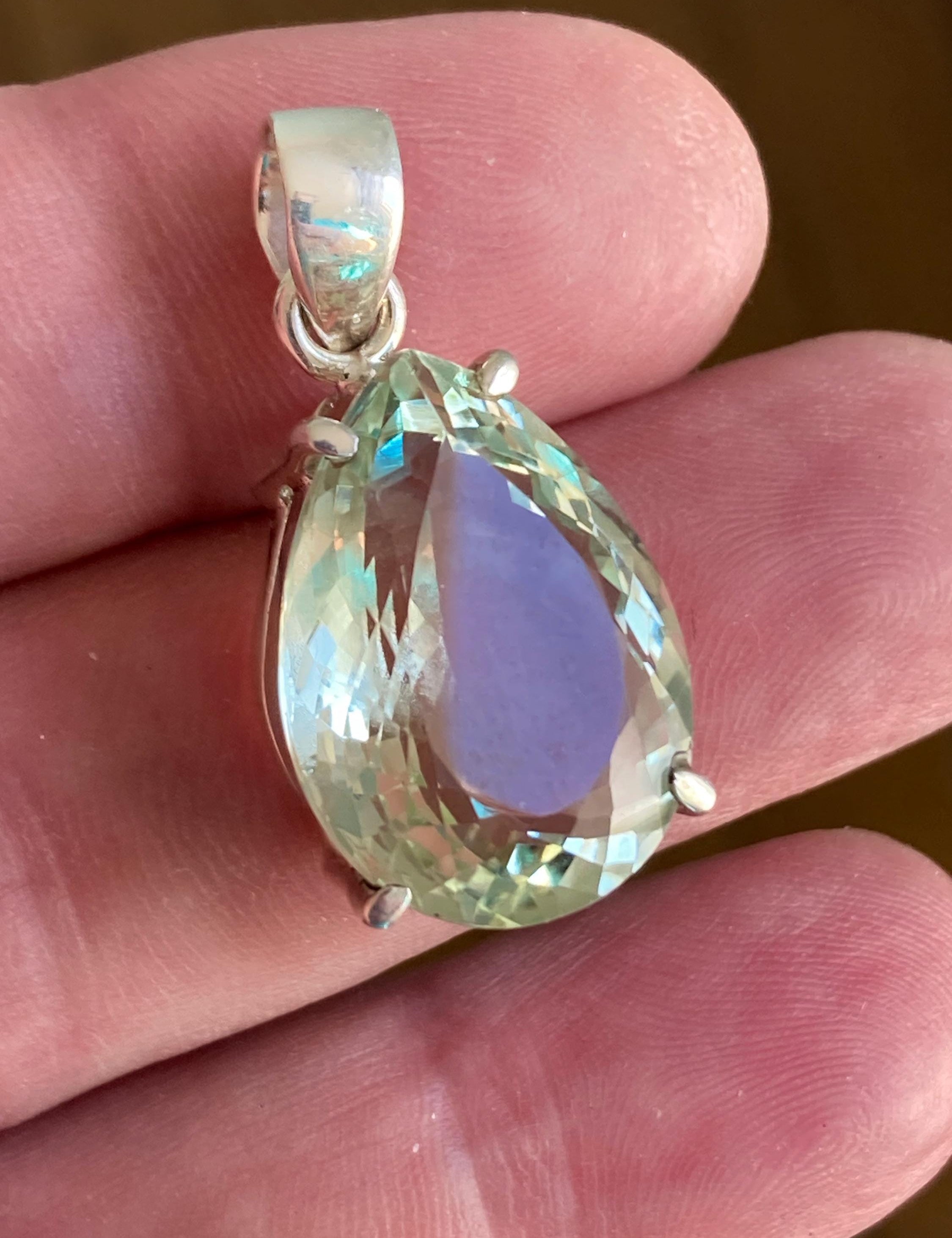 Green Amethyst (Prasiolite) and Silver Teardrop Pendant