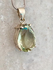 Green Amethyst (Prasiolite) and Silver Teardrop Pendant