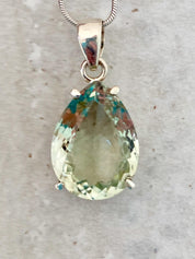 Green Amethyst (Prasiolite) and Silver Teardrop Pendant