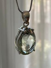 Green Amethyst (Prasiolite) and Silver Teardrop Pendant