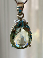 Green Amethyst (Prasiolite) and Silver Teardrop Pendant