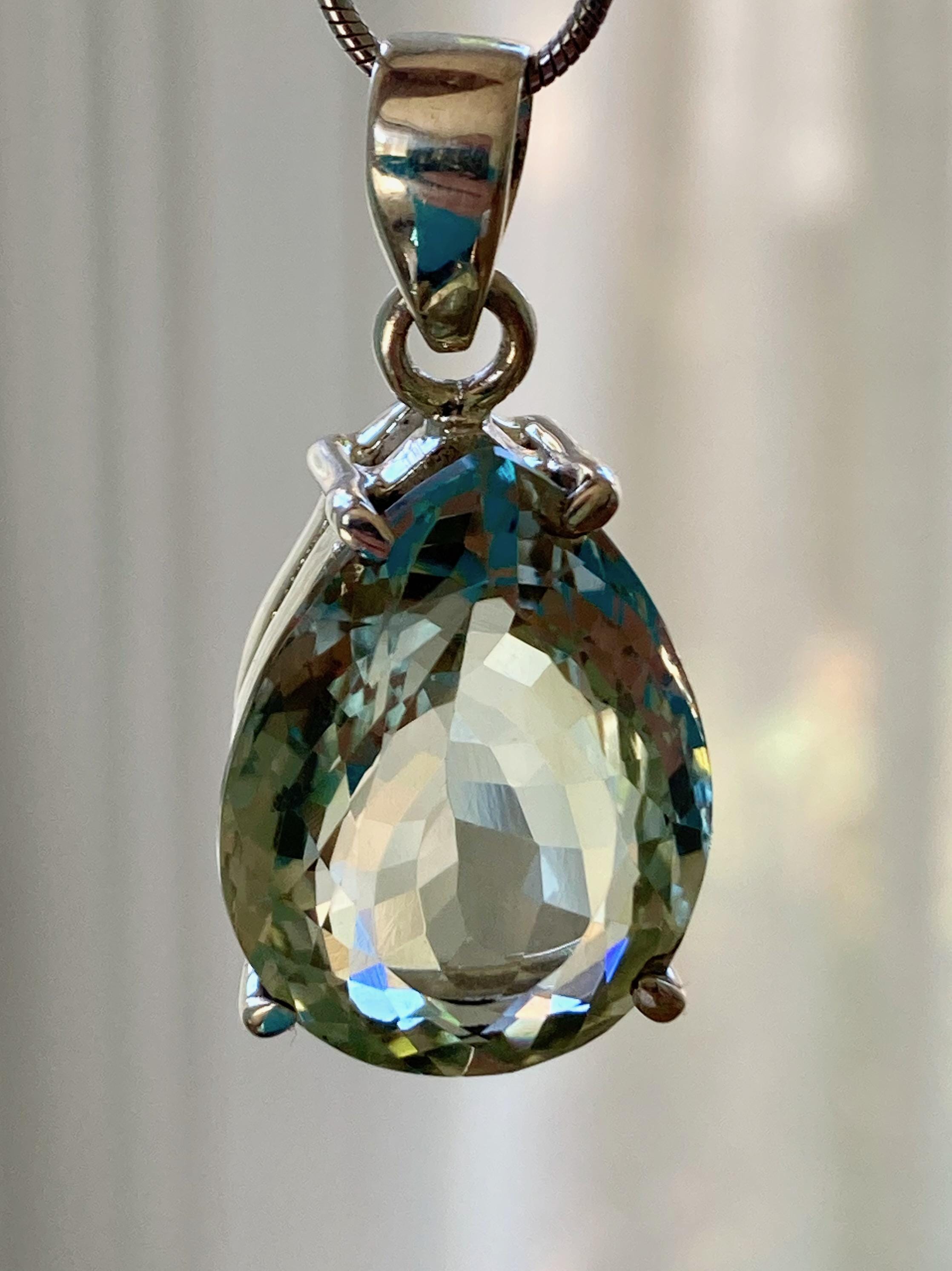 Green Amethyst (Prasiolite) and Silver Teardrop Pendant