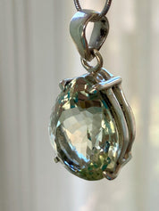 Green Amethyst (Prasiolite) and Silver Teardrop Pendant
