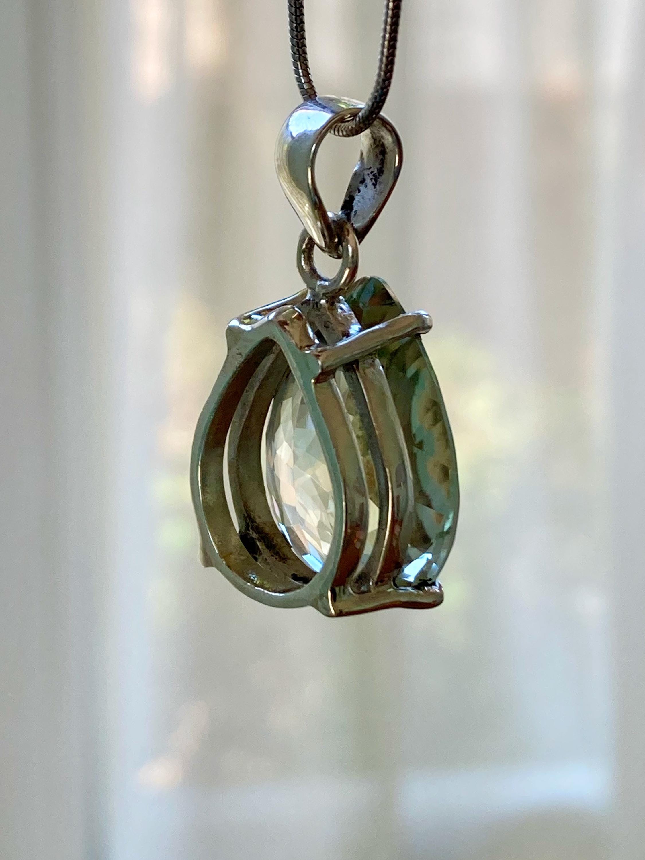 Green Amethyst (Prasiolite) and Silver Teardrop Pendant