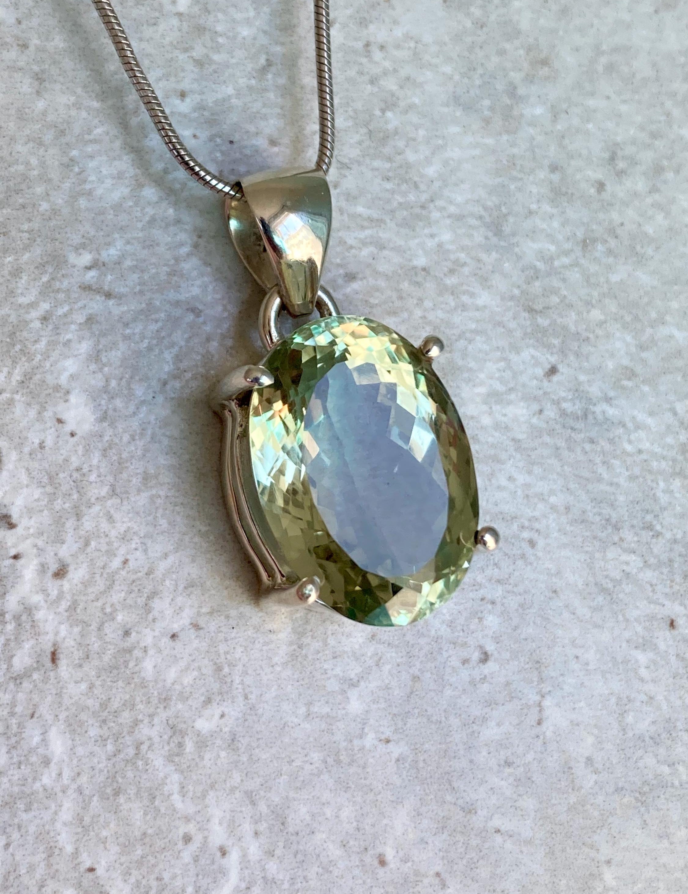 Green Amethyst (Prasiolite ) Sterling Silver Oval Pendant