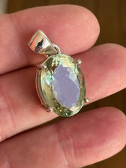 Green Amethyst (Prasiolite ) Sterling Silver Oval Pendant