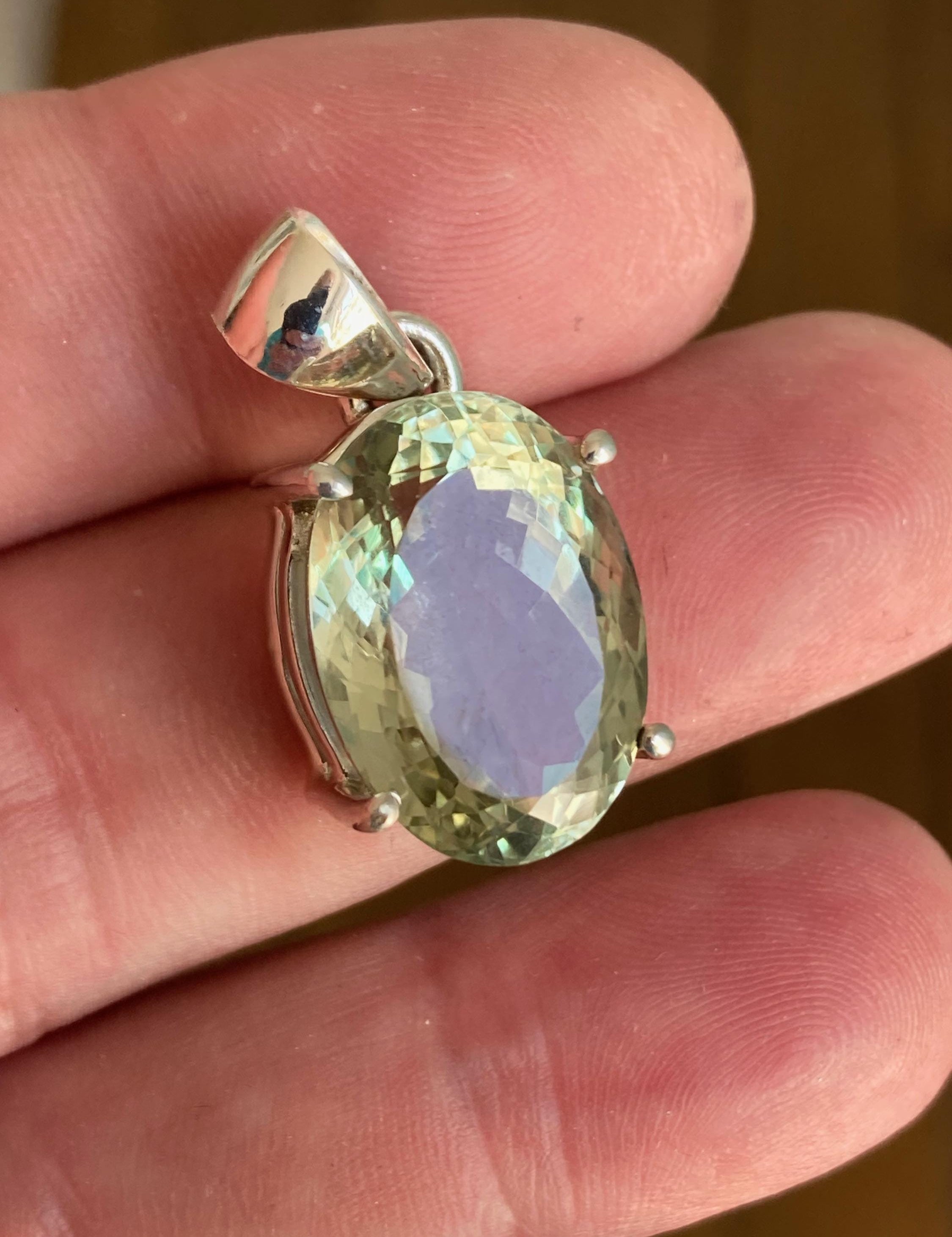 Green Amethyst (Prasiolite ) Sterling Silver Oval Pendant