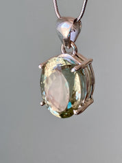 Green Amethyst (Prasiolite ) Sterling Silver Oval Pendant