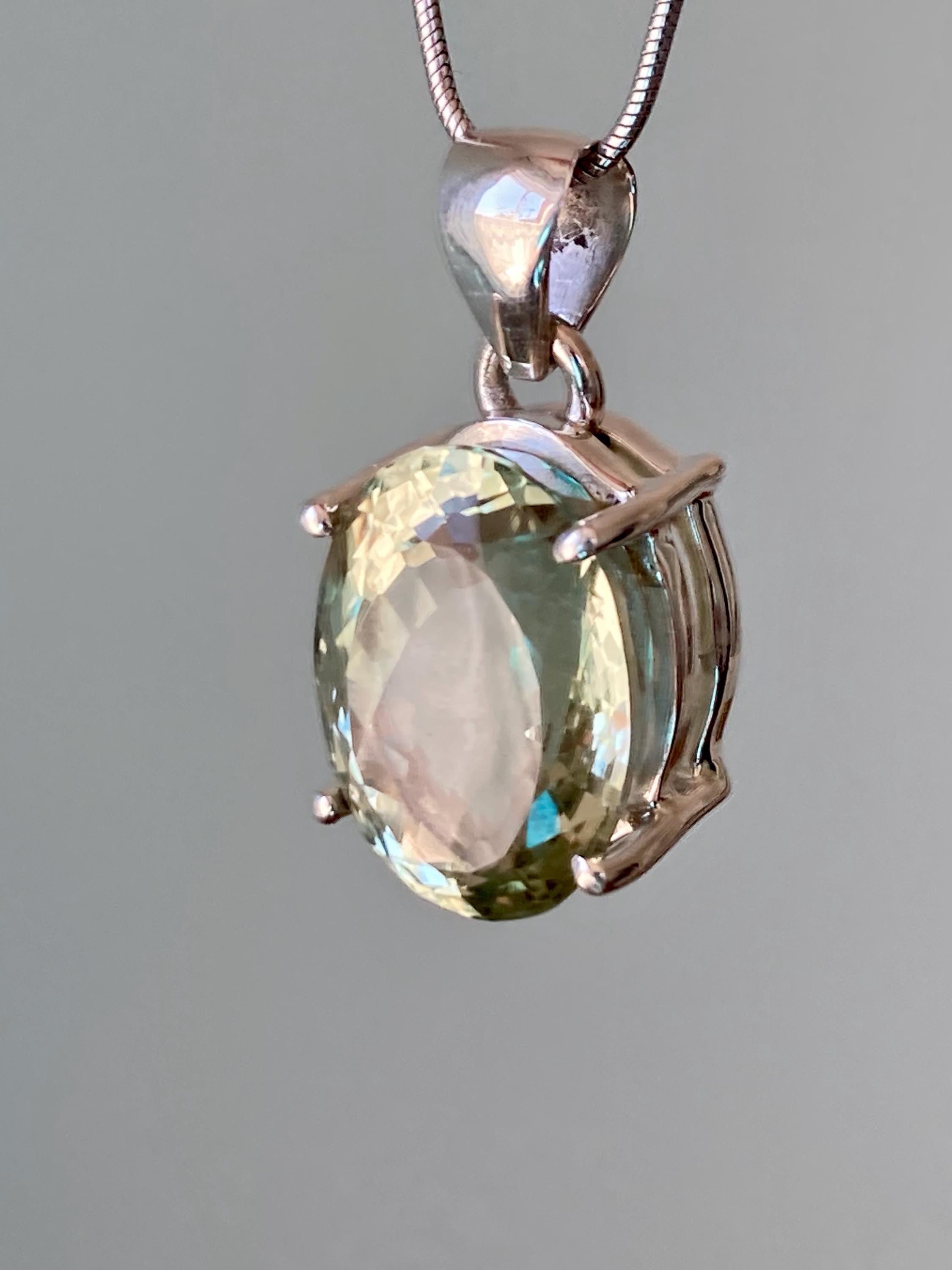 Green Amethyst (Prasiolite ) Sterling Silver Oval Pendant
