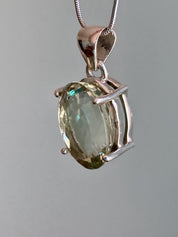 Green Amethyst (Prasiolite ) Sterling Silver Oval Pendant