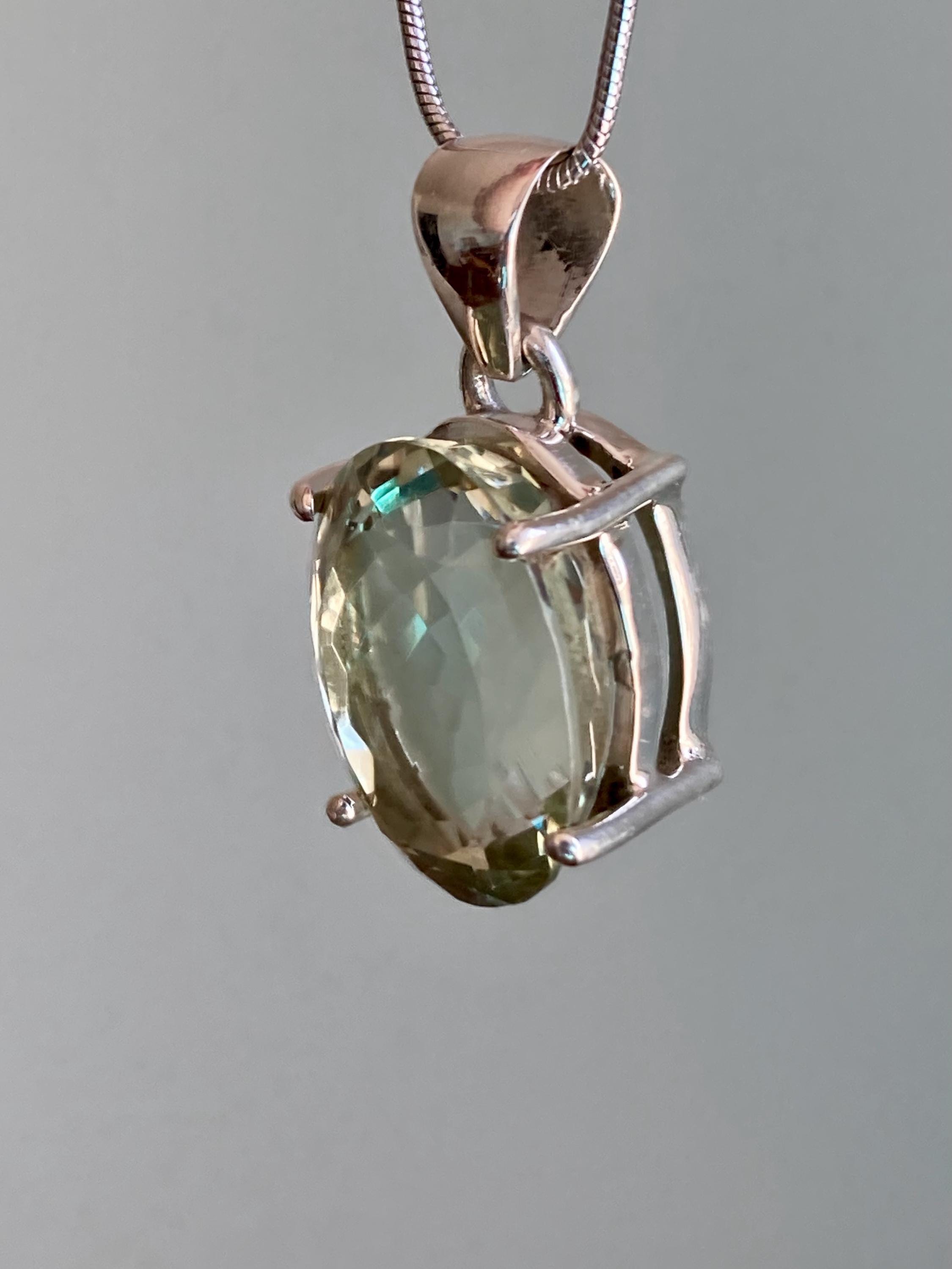 Green Amethyst (Prasiolite ) Sterling Silver Oval Pendant