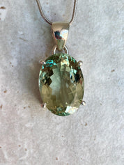 Green Amethyst (Prasiolite ) Sterling Silver Oval Pendant