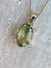 Green Amethyst (Prasiolite ) Sterling Silver Oval Pendant