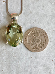Green Amethyst (Prasiolite ) Sterling Silver Oval Pendant