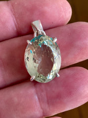 Green Amethyst (Prasiolite ) Sterling Silver Oval Pendant