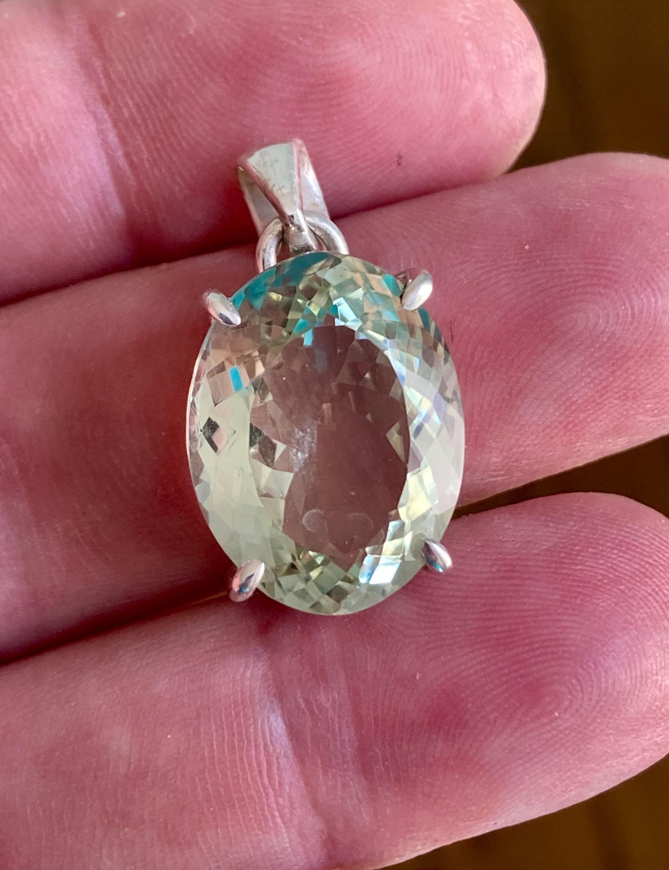 Green Amethyst (Prasiolite ) Sterling Silver Oval Pendant