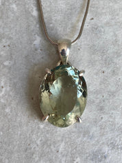 Green Amethyst (Prasiolite ) Sterling Silver Oval Pendant