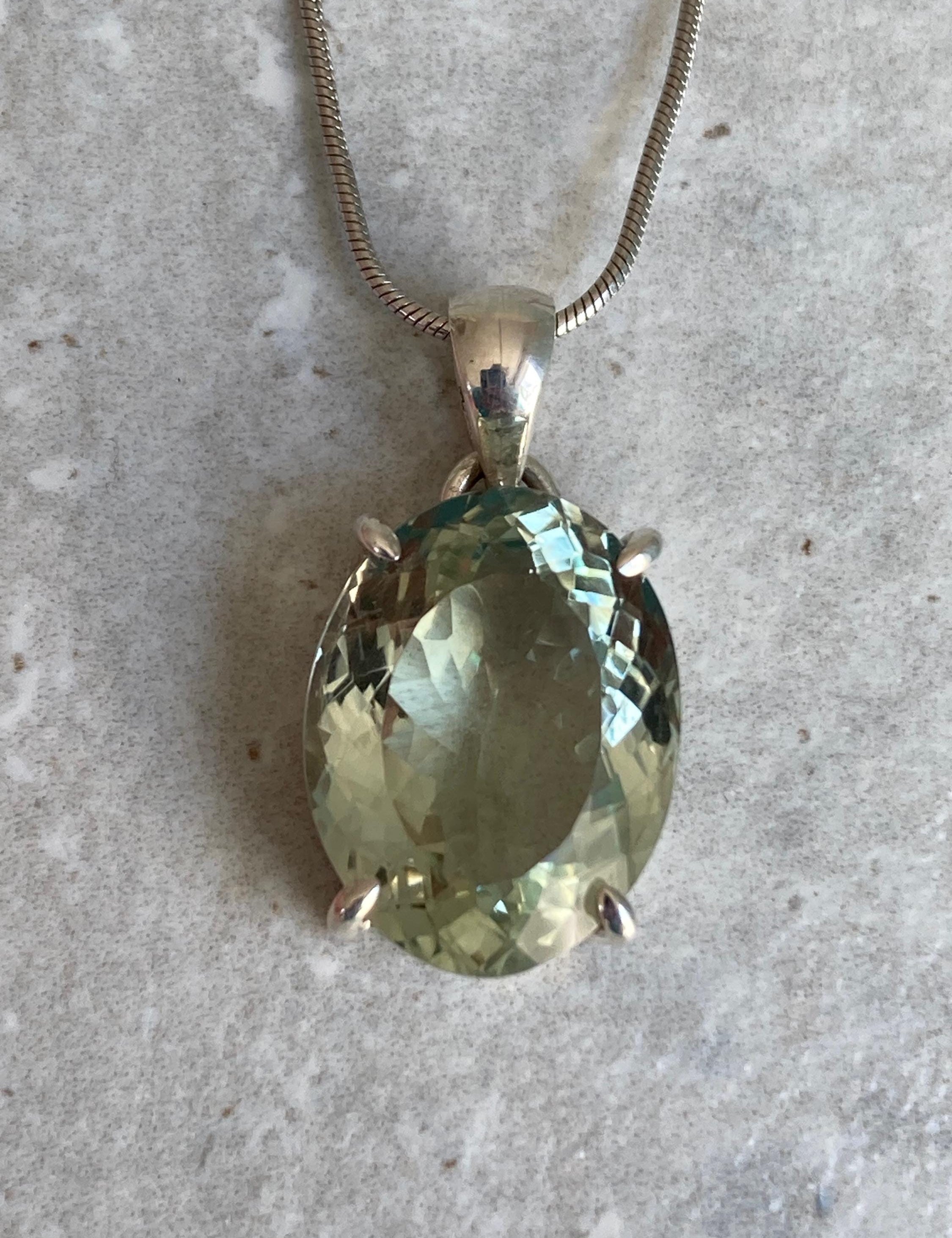 Green Amethyst (Prasiolite ) Sterling Silver Oval Pendant
