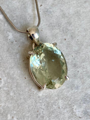 Green Amethyst (Prasiolite ) Sterling Silver Oval Pendant