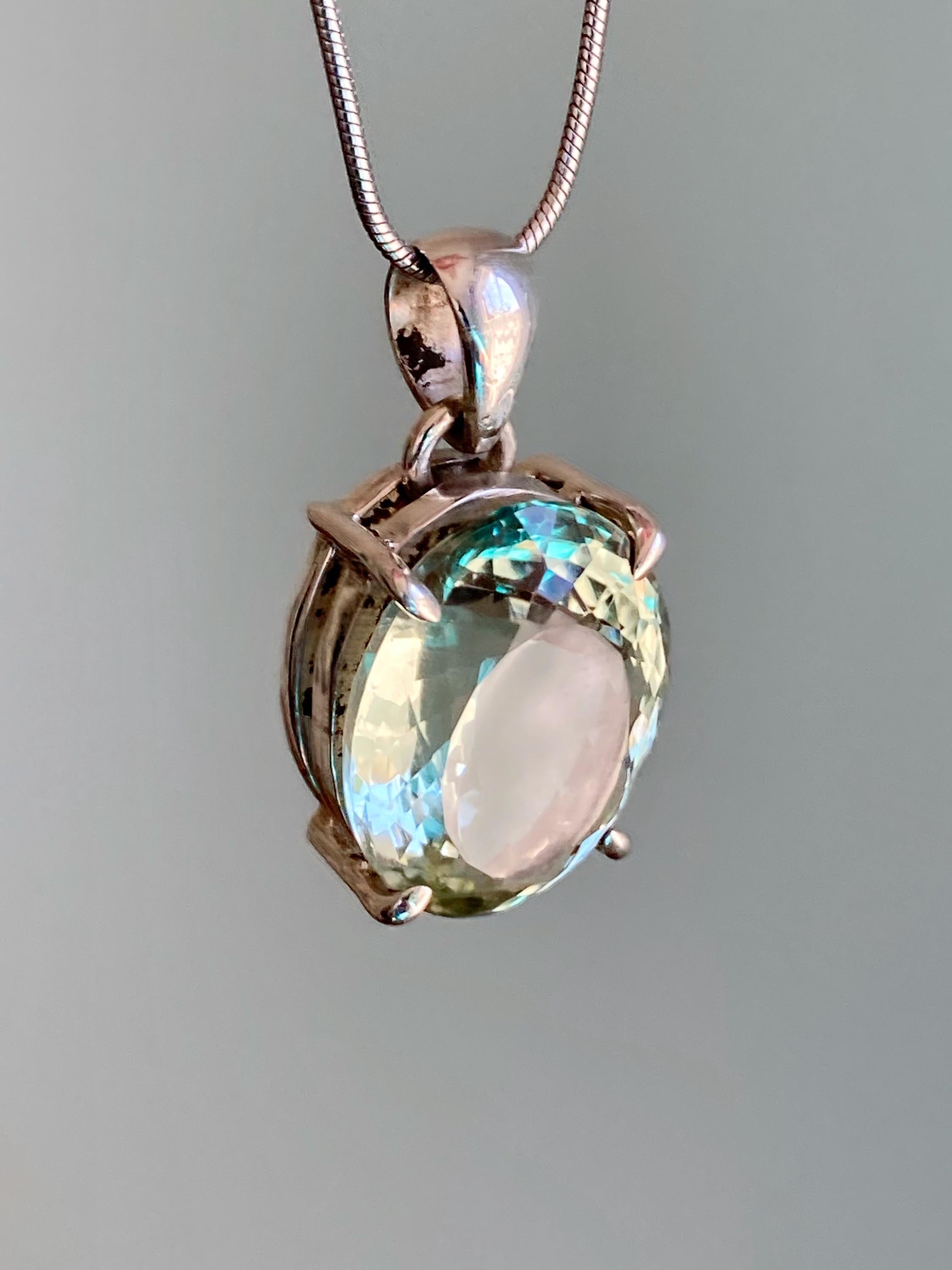 Green Amethyst (Prasiolite ) Sterling Silver Oval Pendant