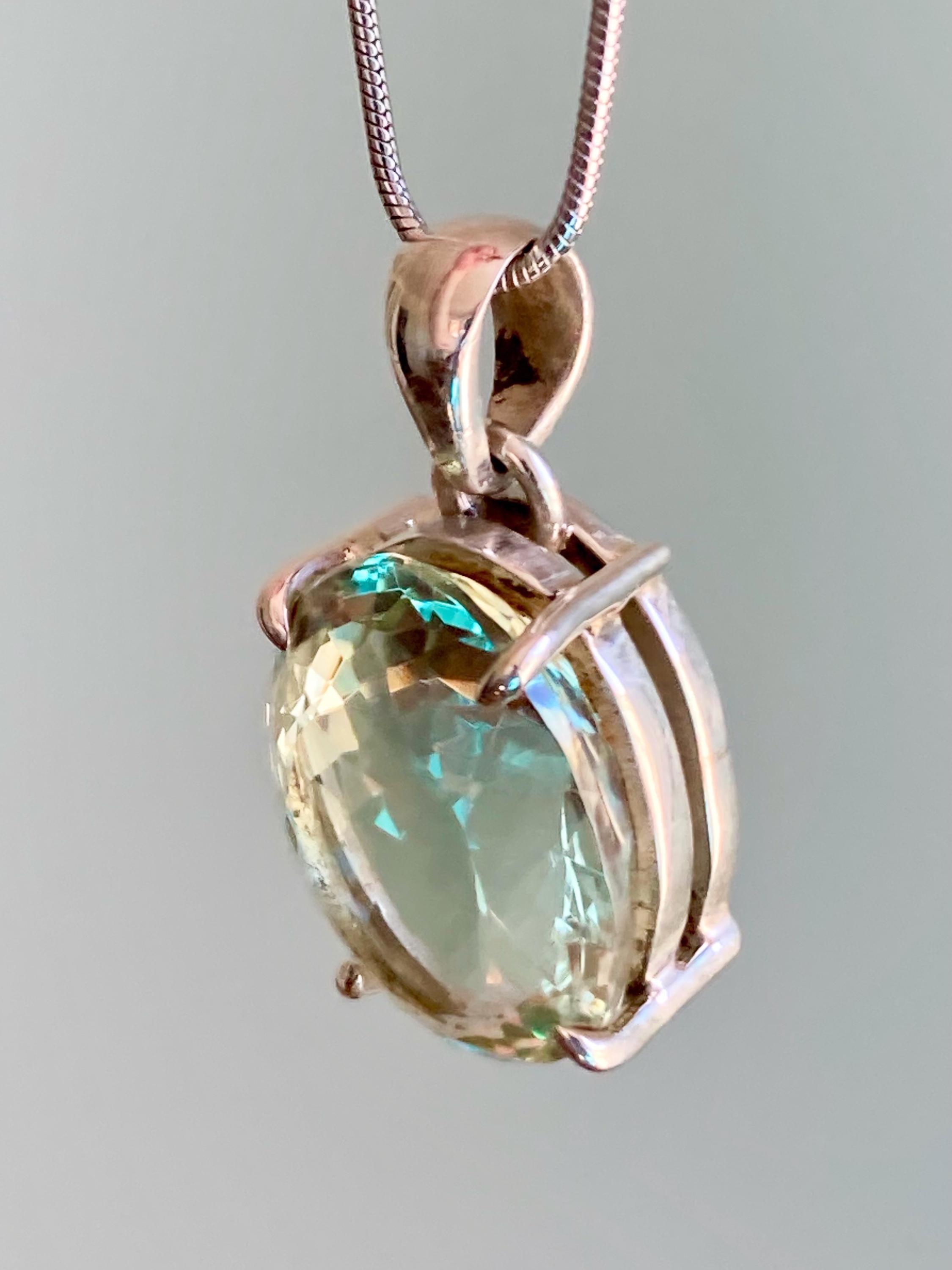 Green Amethyst (Prasiolite ) Sterling Silver Oval Pendant