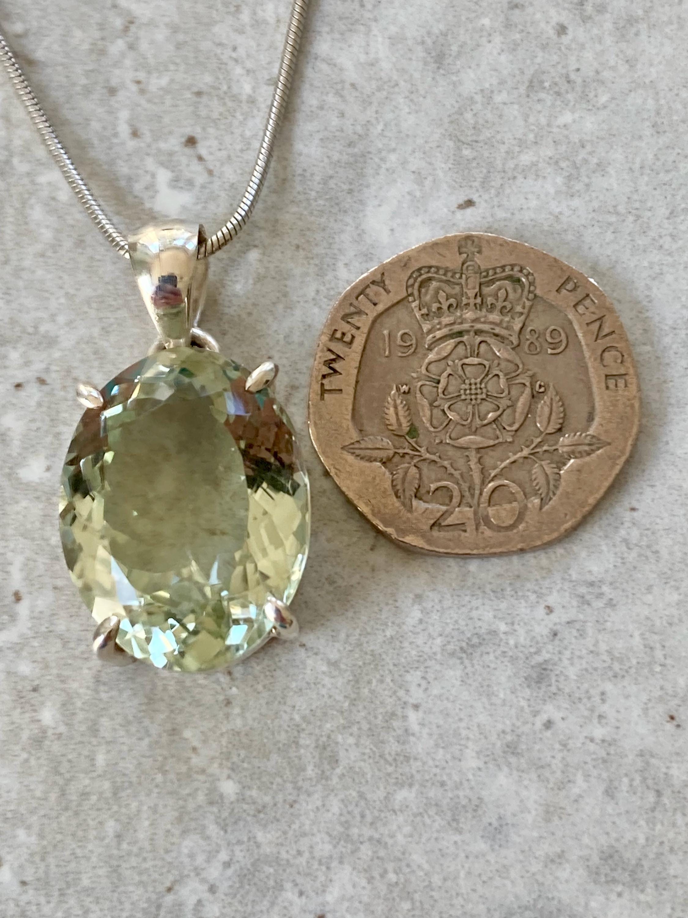 Green Amethyst (Prasiolite ) Sterling Silver Oval Pendant