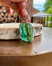 Genuine Rectangle Mtorolite Emerald Chrome Chalcedony 925 Sterling Silver Pendant