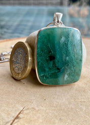 Genuine Rectangle Mtorolite Emerald Chrome Chalcedony 925 Sterling Silver Pendant