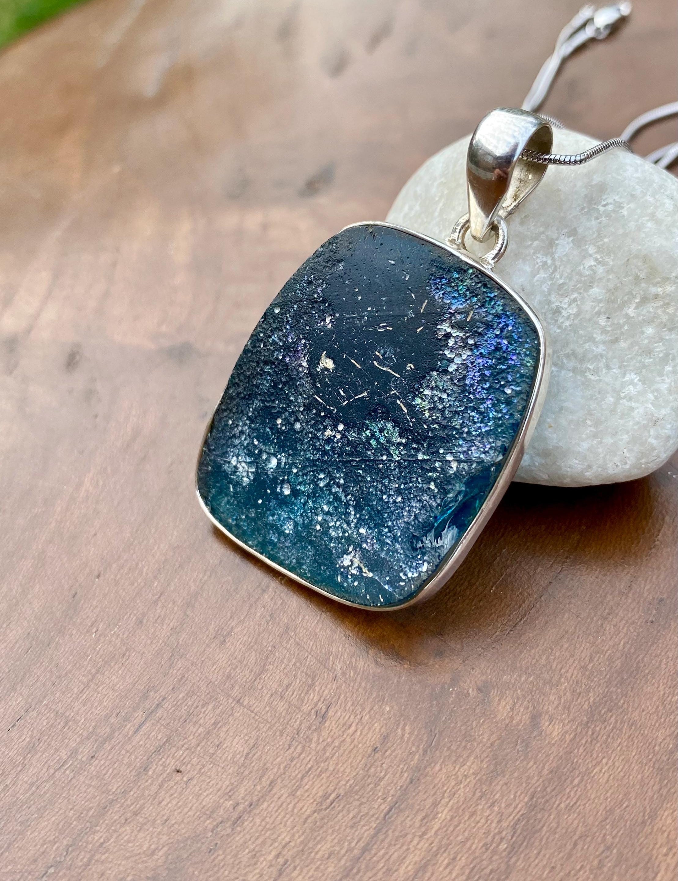 Ancient Roman Glass 925 Sterling Silver Hexagon Pendant
