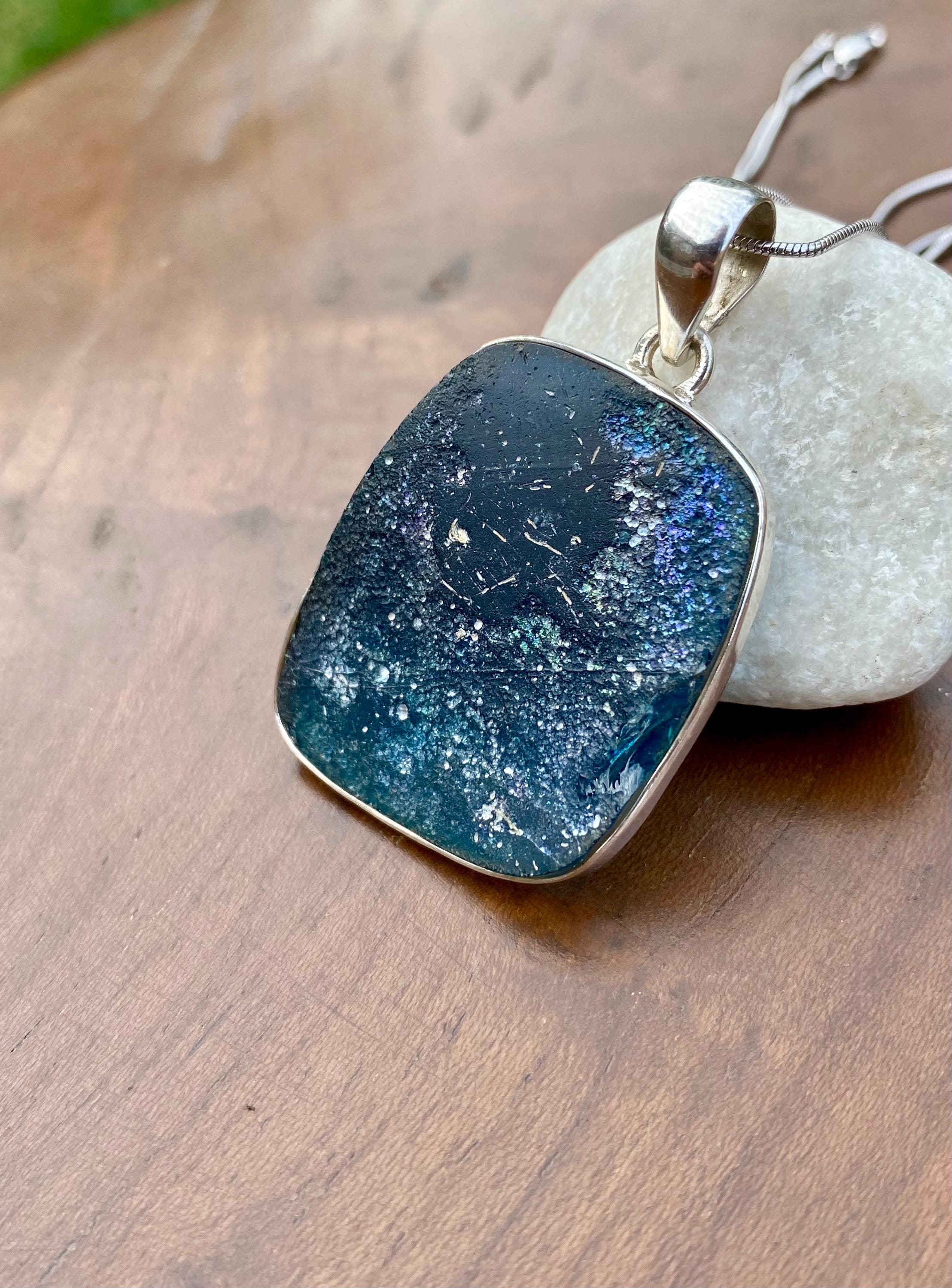 Ancient Roman Glass 925 Sterling Silver Hexagon Pendant