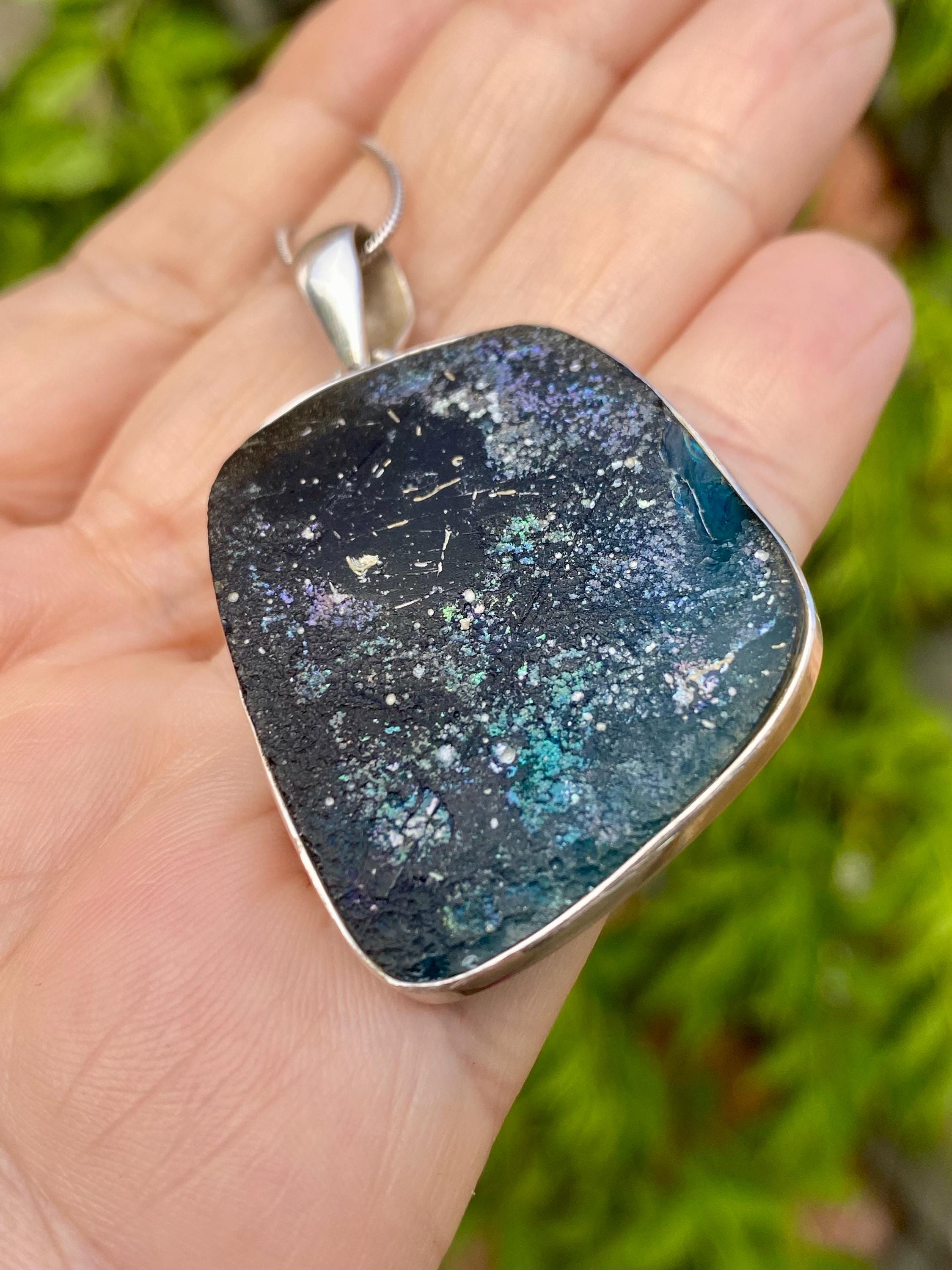 Ancient Roman Glass 925 Sterling Silver Hexagon Pendant
