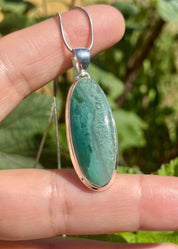 Genuine Oval Mtorolite Emerald Chrome Chalcedony 925 Sterling Silver Pendant