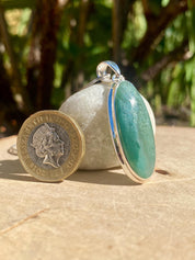 Genuine Oval Mtorolite Emerald Chrome Chalcedony 925 Sterling Silver Pendant