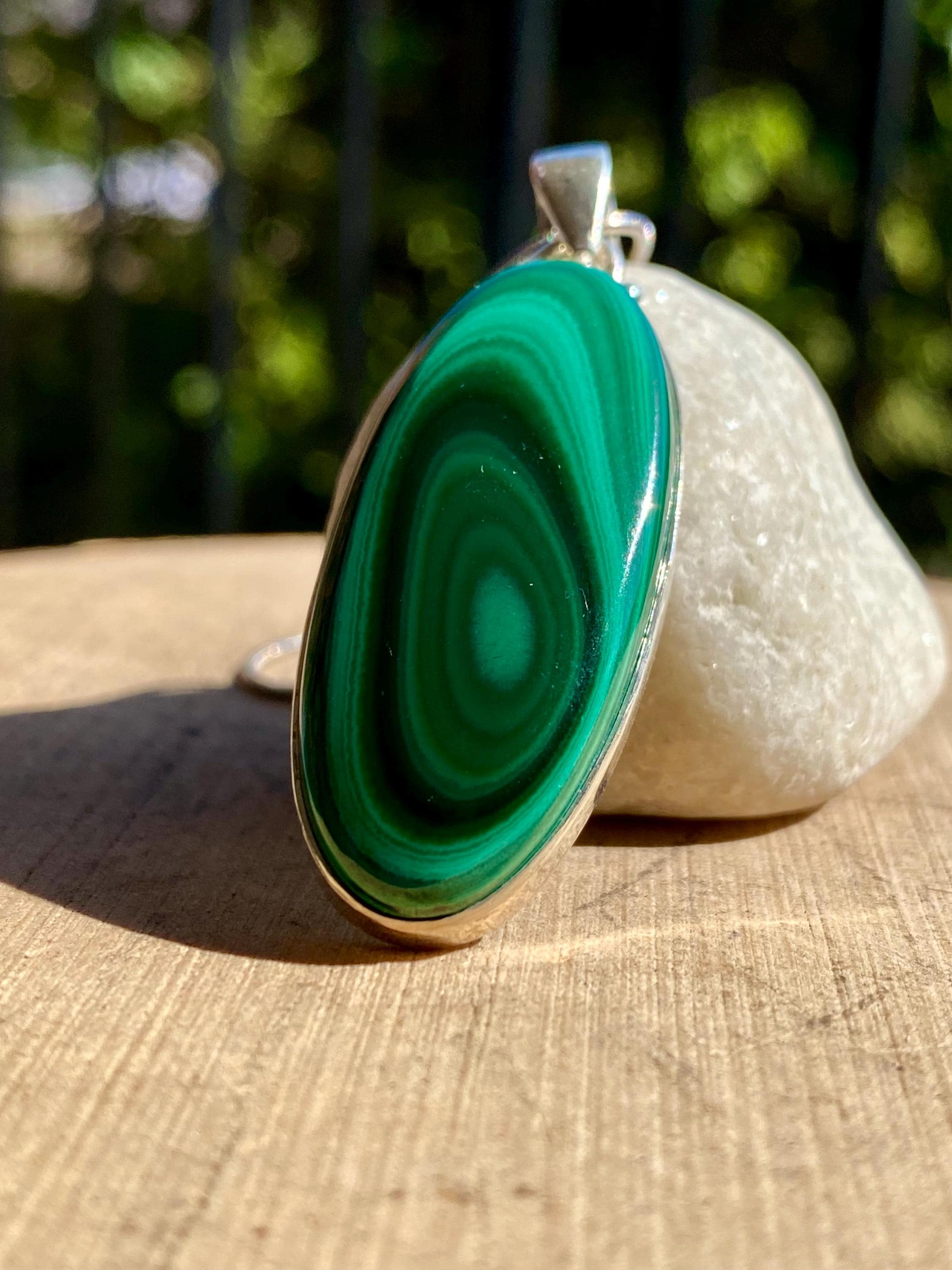 Natural Malachite 925 Sterling Silver High Quality Oval Pendant