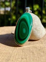 Malachite Pendant: Oval Sterling Silver, Elegant Green Gemstone