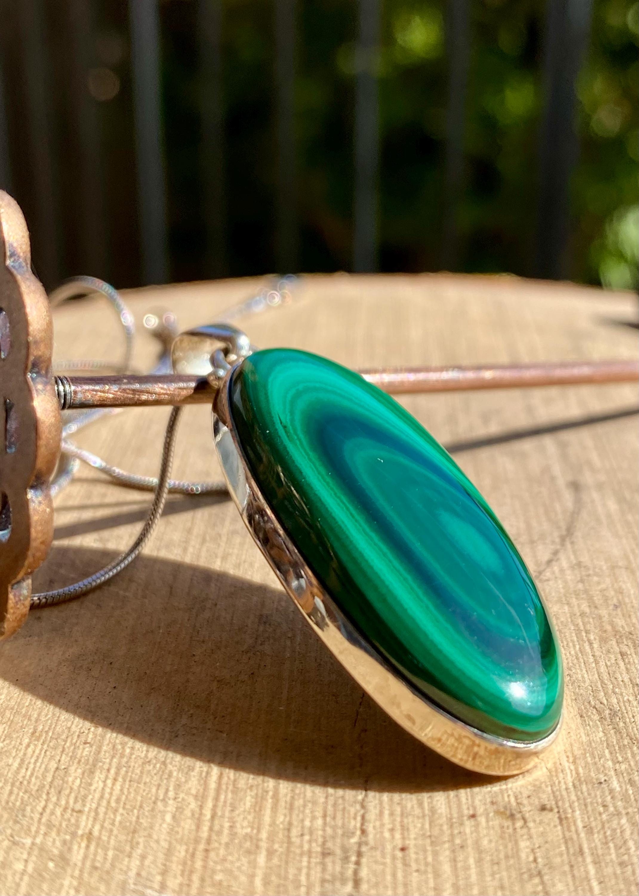 Natural Malachite 925 Sterling Silver High Quality Oval Pendant