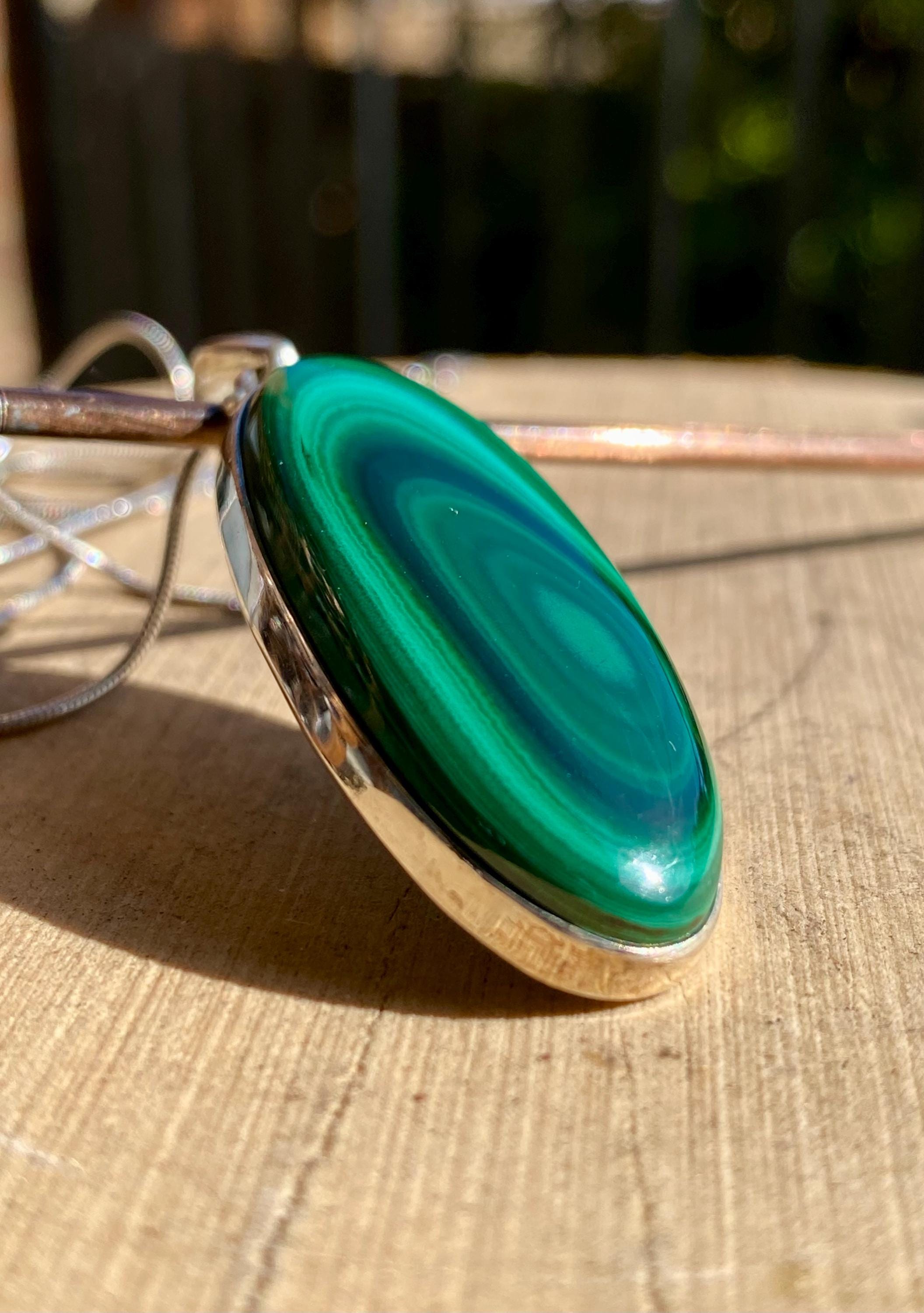 Natural Malachite 925 Sterling Silver High Quality Oval Pendant