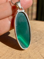 Natural Malachite 925 Sterling Silver High Quality Oval Pendant