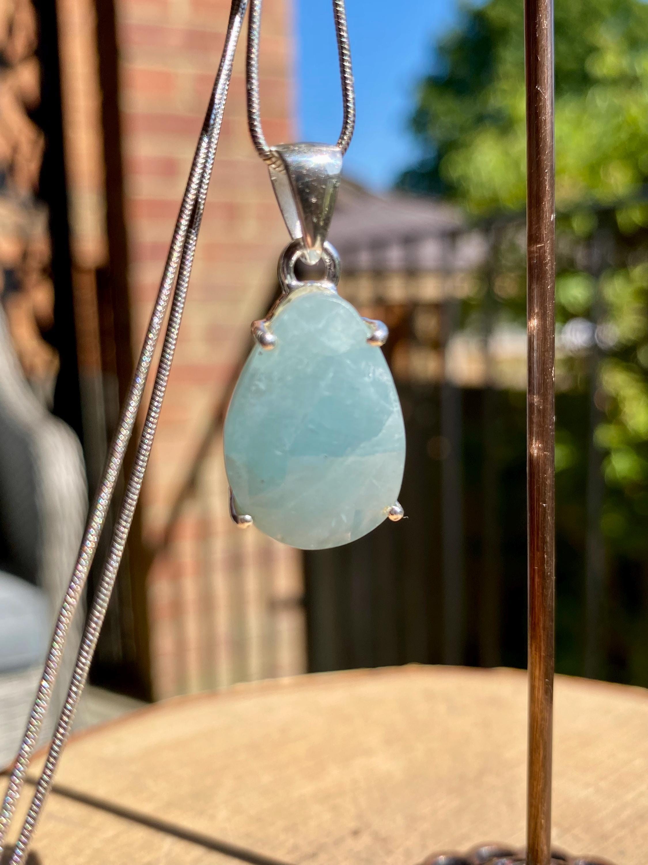 High Quality Natural Teardrop Faceted Aquamarine 925 Sterling Silver Pendant