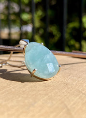 High Quality Natural Teardrop Faceted Aquamarine 925 Sterling Silver Pendant