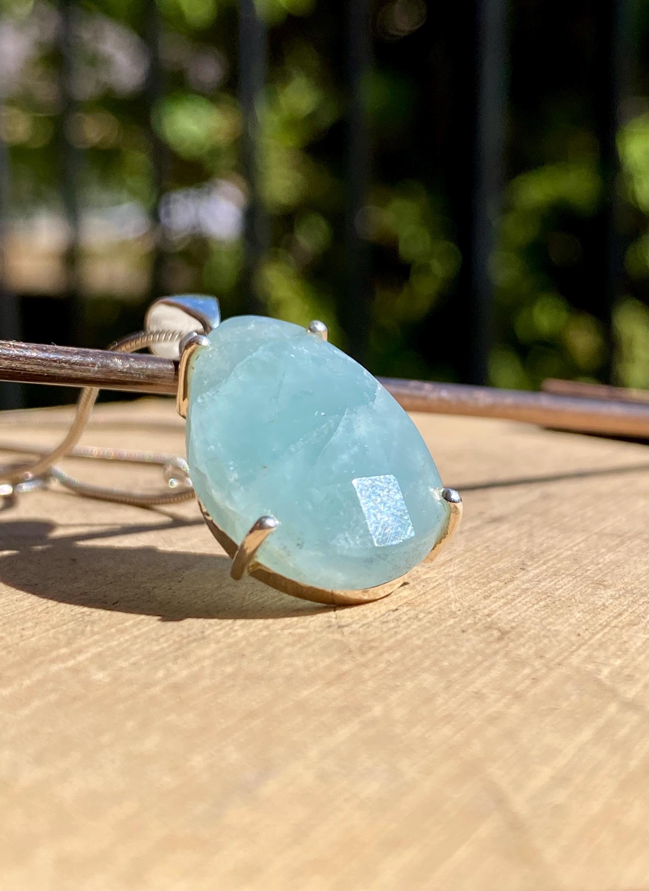 High Quality Natural Teardrop Faceted Aquamarine 925 Sterling Silver Pendant