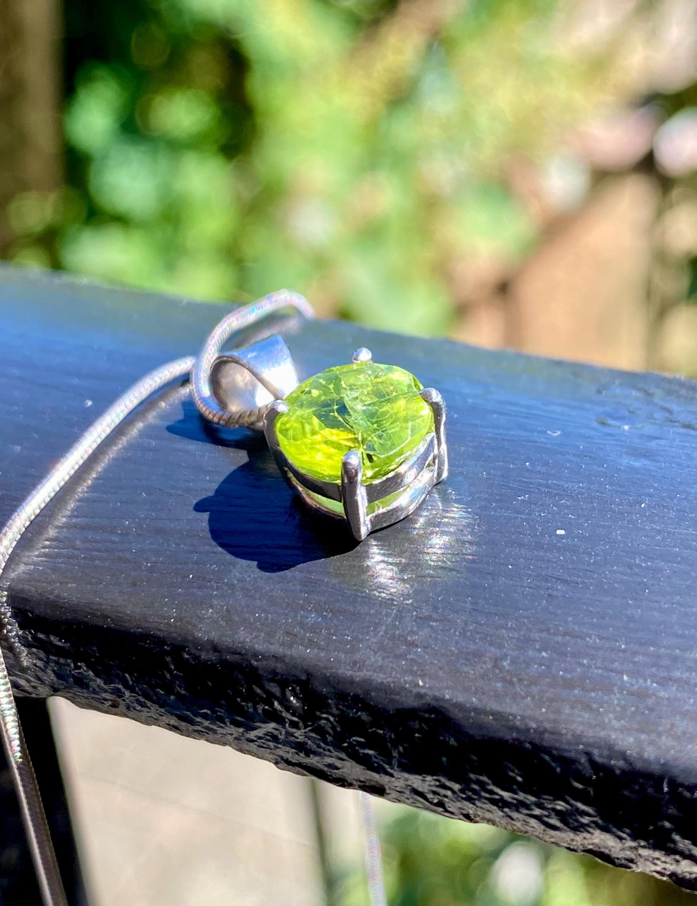 Natural Round Peridot 925 Sterling Silver Pendant