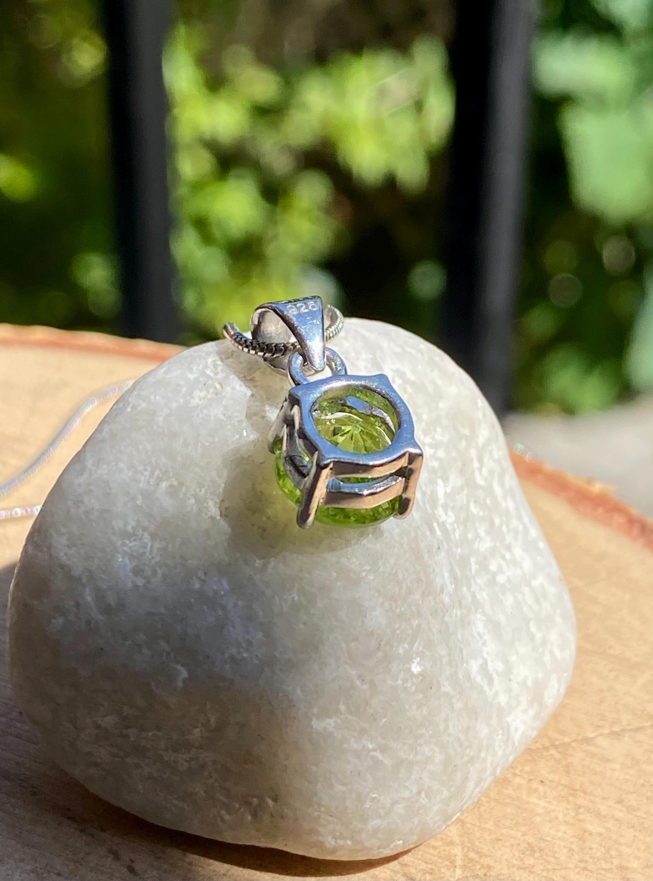 Natural Round Peridot 925 Sterling Silver Pendant