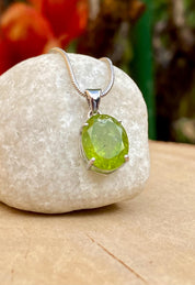 Natural Oval Peridot 925 Sterling Silver Pendant