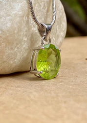 Natural Peridot Pendant, Oval 9mm x 8mm, Sterling Silver, August Birthstone, Handmade UK gift