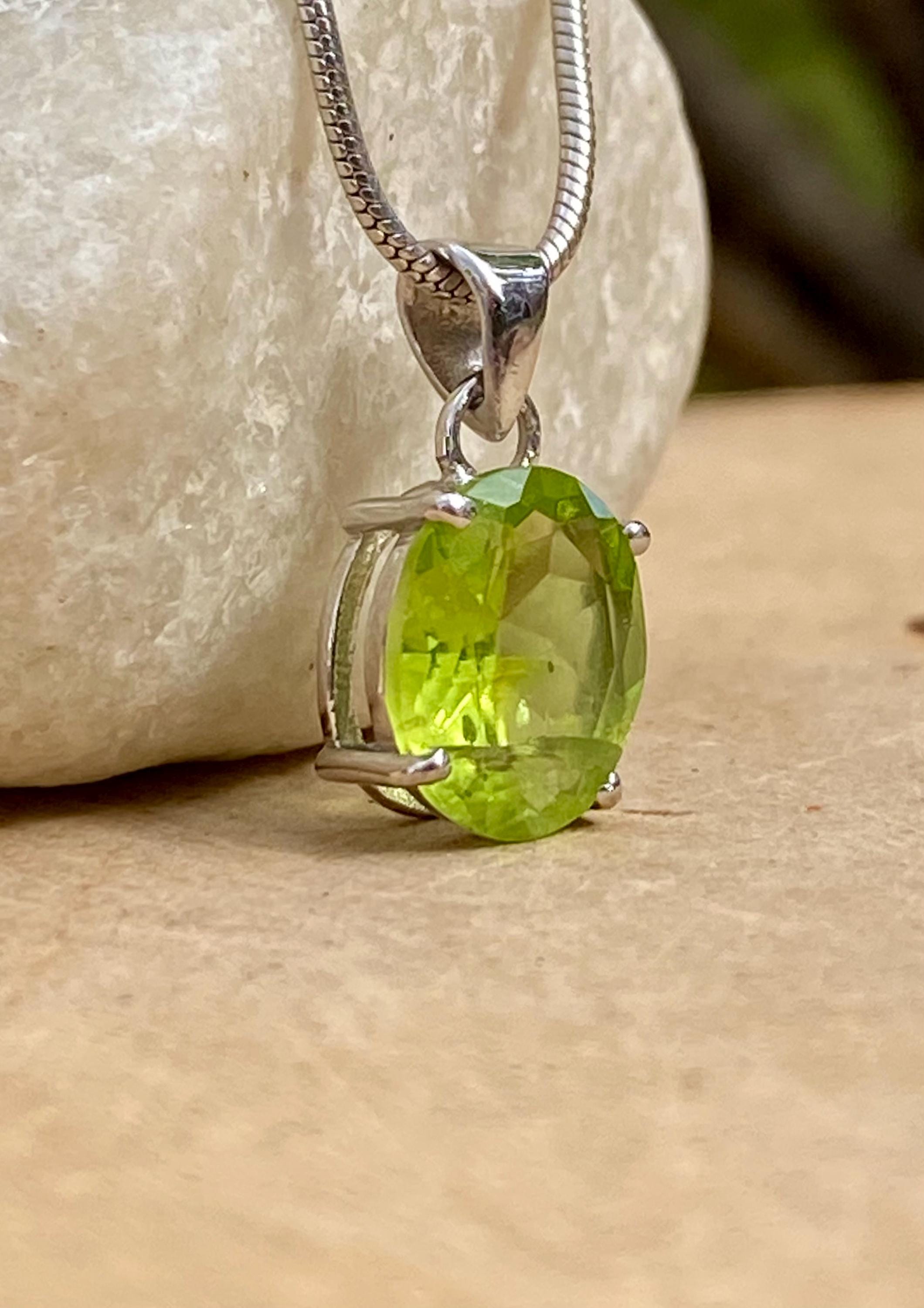Natural Peridot Pendant, Oval 9mm x 8mm, Sterling Silver, August Birthstone, Handmade UK gift